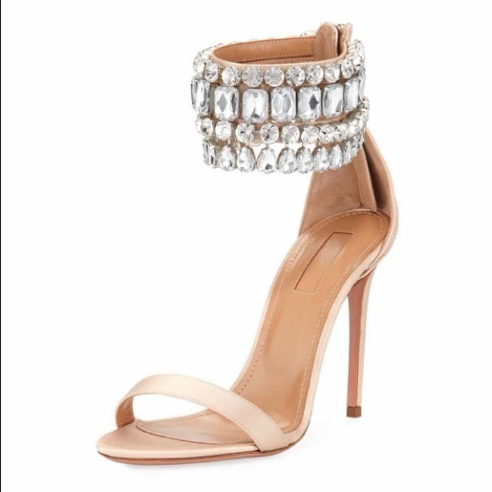 Aquazzura Crystal-Embellished Nude Heels